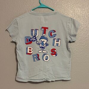 Dutch Bros Light Blue T-shirt with Embroidered Dutch Iconic Cup with Windmill